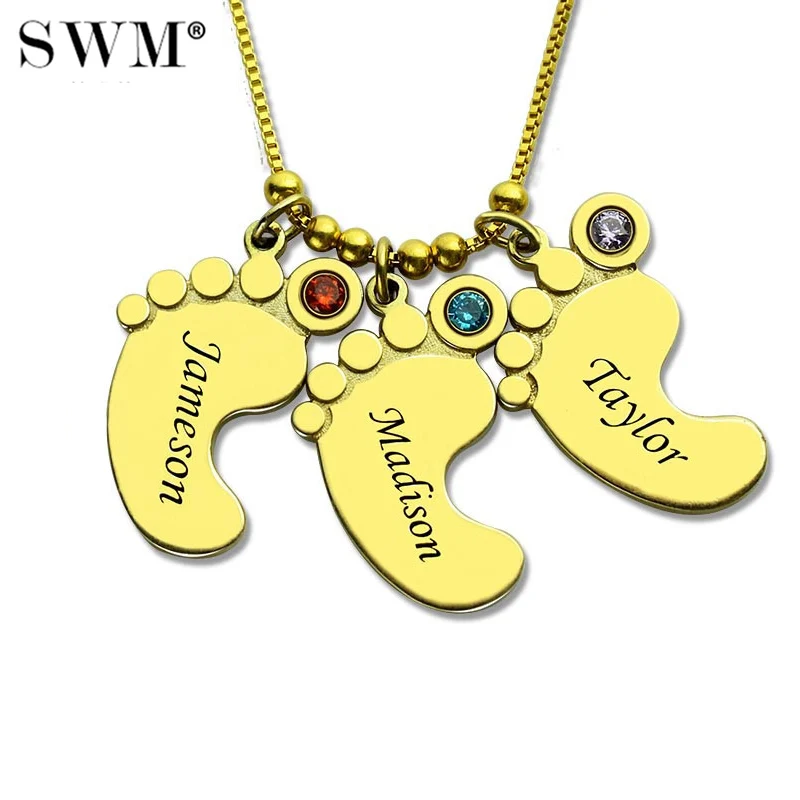 Women Necklace Custom Jewelry Gold Color Chain Kids Name Baby Feet Pendant Colar Birth Stone Crystal Necklaces Gift for Mom цена Women Necklace Custom Jewelry Gold Color Chain Kids Name Baby Feet Pendant Colar Birth Stone Crystal Necklaces Gift for Mom цены онлайн