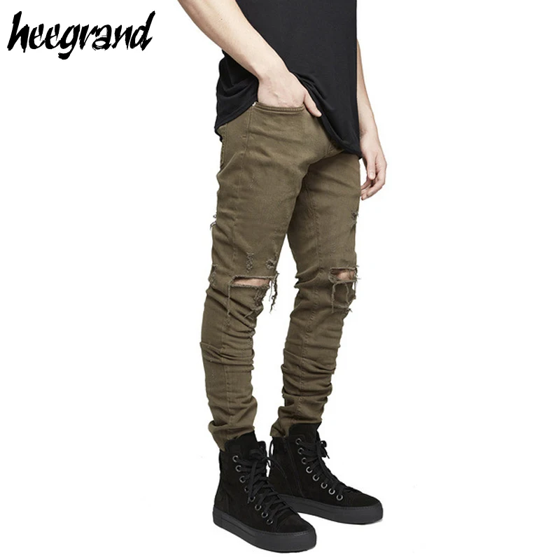 

HEE GRAND Men Fashion Jeans 2017 New Design Men's Solid Ripped Damage Pencil Pants Male Hole Hip Hop Cool Trousers MKN894