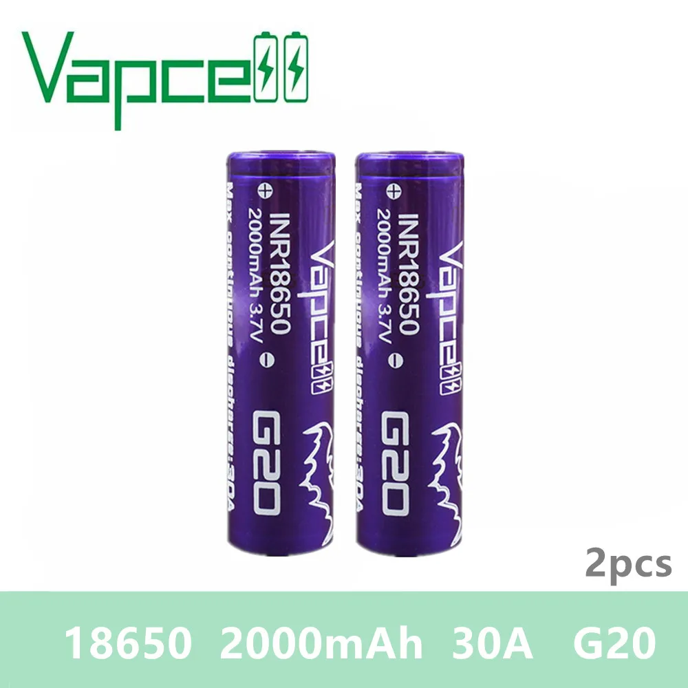 Free shipping 2pcs Vapcell H20 / G20 18650 battery 2000mah 30A 3.7V Rechargeable lithium batteries E-CIG smoke mod vape | Электроника