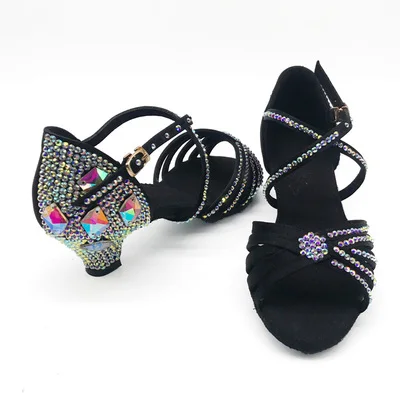 Дети девушка латинский танец обувь Стразы Сальса Танцевальная обувь для девочки - Цвет: 4.5cm black