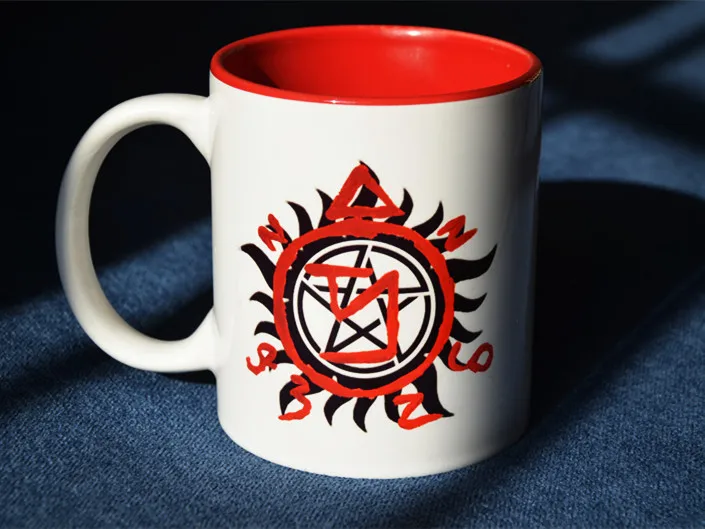 

New Quality Ceramic Coffee Mug Cup Supernatural Five Star Pentacle Sam Dean Bobby Castiel 67 Impala ---Loveful
