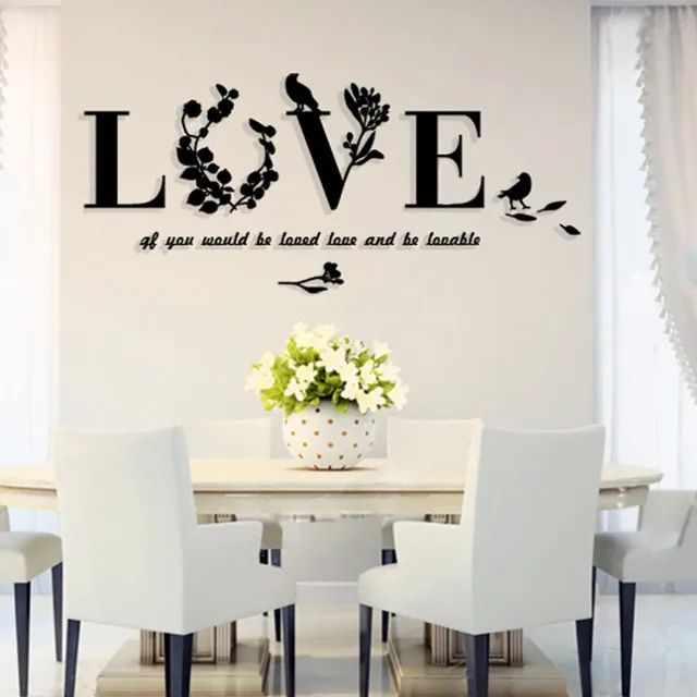 Stylish Removable Leaf Love Wall Sticker Art Vinyl Decals Bedroom Stylish Removable Leaf Love Wall Sticker Art Vinyl Decals Bedroom Decor Mirror Stickers Living