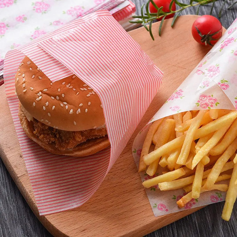 

50 x Hamburger Bread Wax Paper Food Disposable Sandwich Wrapper Baking Wax Paper