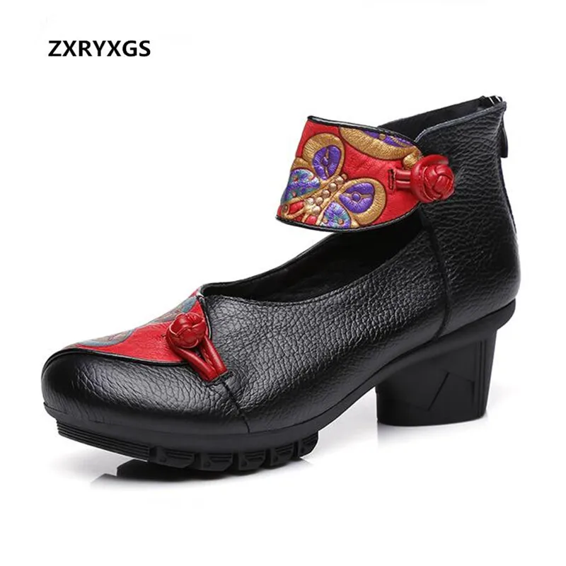 Confortable Boucle Chaussures Noir Femmes Automne Marque Souple Talons Zxryxgs À rouge Date 2018 gris Pompes Hauts Impression En Vachette Cuir Eq1PR5c5