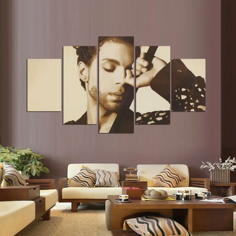 

Canvas Painting 5 Panels Pop Legend Prince Rogers Nelson Home Decoration Pictures 5 Panels For Living Room