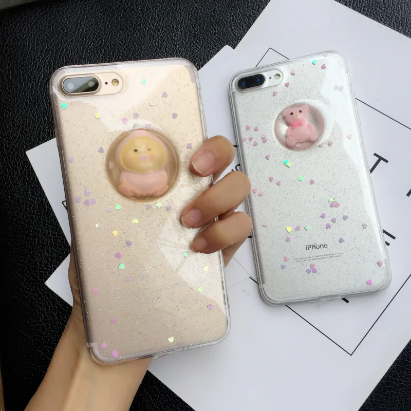 

3D Kobito Crystal Ball Phone Cases For iPhone X 7 8 6 7plus Case Soft TPU Cover Raincoat Epoxy Transparent For iphone 6 8 Cases