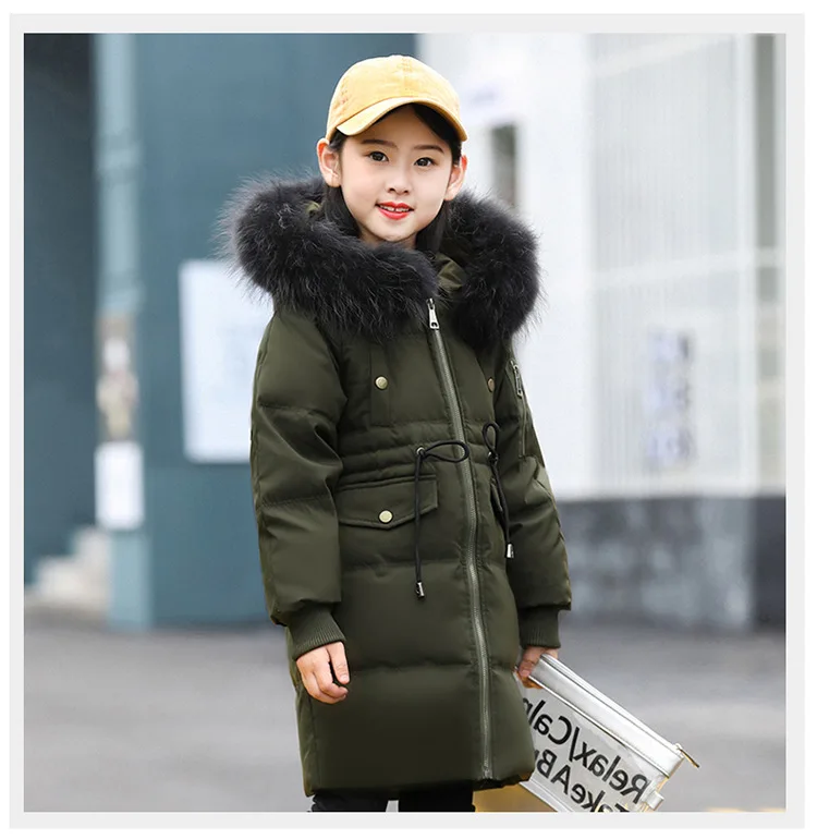 Детский пуховик, новое зимнее пальто для мальчиков и девочек, детская длинная плотная верхняя одежда, однотонная куртка с меховым воротником для детей 5-14 лет