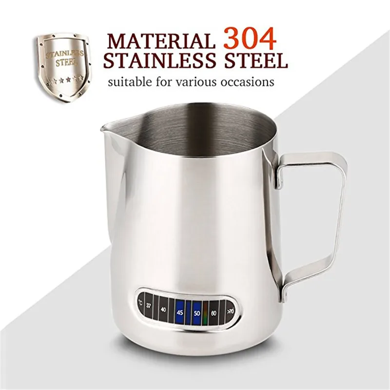 Koop Rvs Melk Opschuimen Jug Barista Koffie Pitcher met Thermometer Maken perfecte schuim voor uw Cappuccino 550 ml