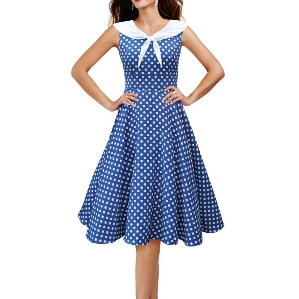 オードリー ヘップバーン スタイル ヴィ ンテ ージ セーラー襟ブルー ドット大きな スイング ローブ ドレス女性ロカビリー ウエディング カクテル 50 S ドレス Vestidos Dress Vestidos 50s Dress50s Style Dress Aliexpress