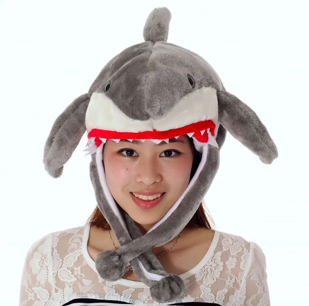 

DOUBCHOW Grey Shark Pattern Cute Plush Earflap Animal Hat for Boys Girls Kids Teenagers Adults Womens Mens Winter Warm Beanie