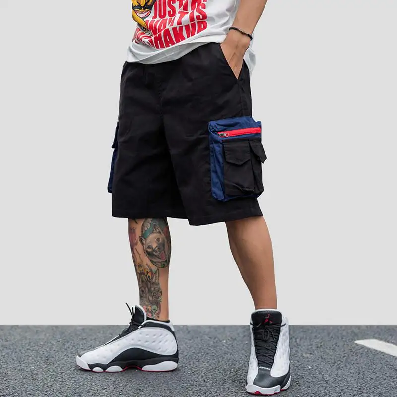 Хип хоп карго пляжные шорты мужские Харадзюку короткие уличные винтажные модные летние тонкие спортивные шорты с карманами на молнии