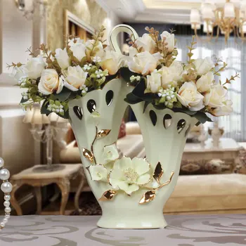 

European Ceramic Vase pure handmade basket Mediterranean style gilt decoration crafts hollow hollow table
