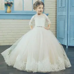 Детские кружевные платья принцессы с коротким рукавом для девочек, платья Лолиты для первого причастия, Платья с цветочным узором для