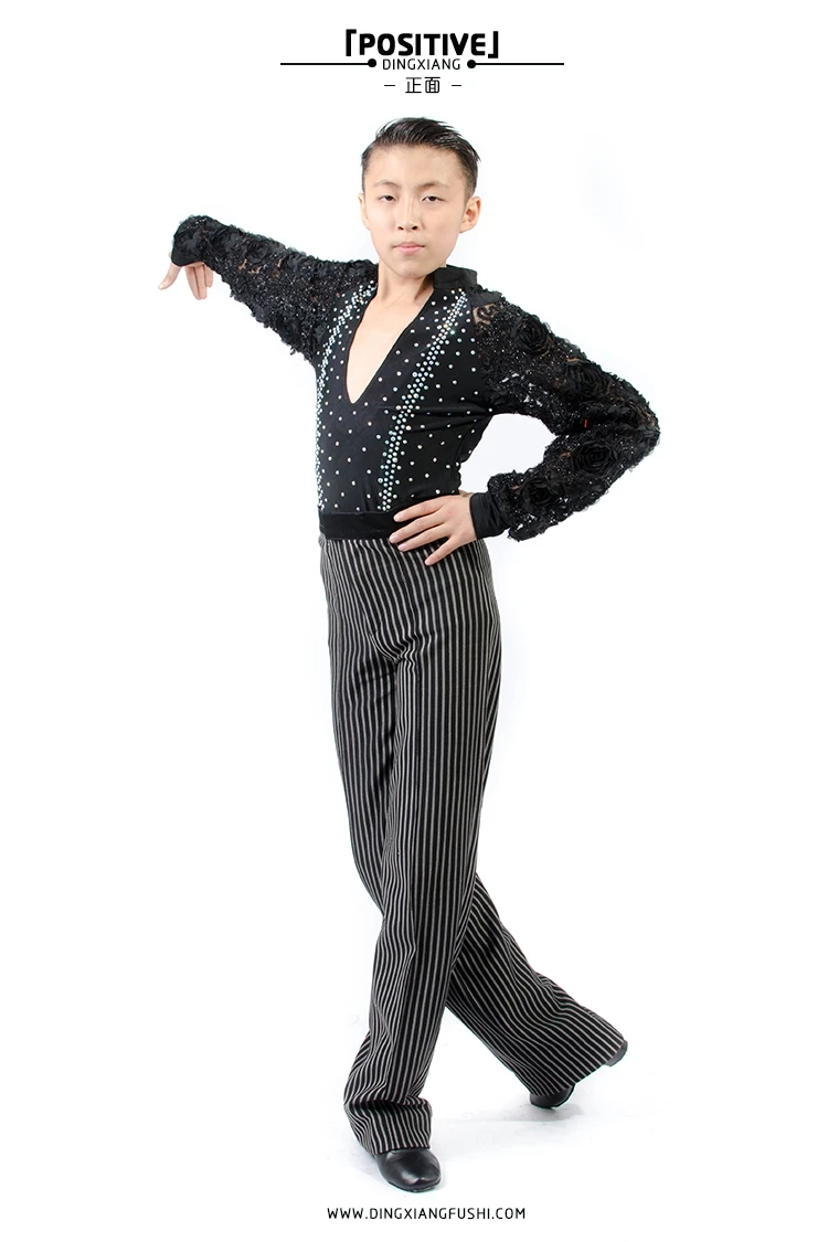 New styles boys latin dance costumes flowers long sleeves latin dance