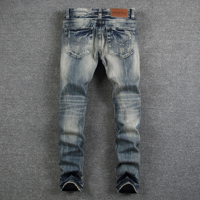 Fashion Designer Mens Jeans Destroyed Ripped Jeans For Men Casual Pants Slim Fit Brand Streetwear Stretch Biker Jeans Trousers
