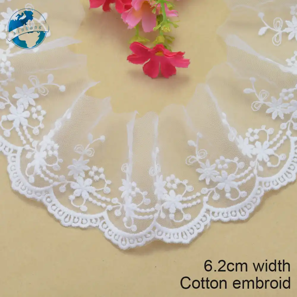 2 Cm De Ancho El/ástico Diy Algod/ón Bordado Costura Flor Encaje Tela Apliques Cuello Cinta Ribete Flecos Guipur Decoraci/ón De Vestido Blanco