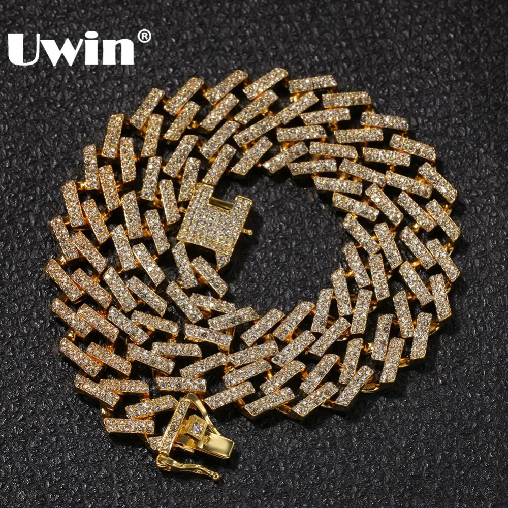 UWIN Drop Shipping Fashion Iced Prong Cuban Link Chains Necklaces 15mm Mutil-Colored Blue/Black Rhinestones Hiphop Jewelry Mens