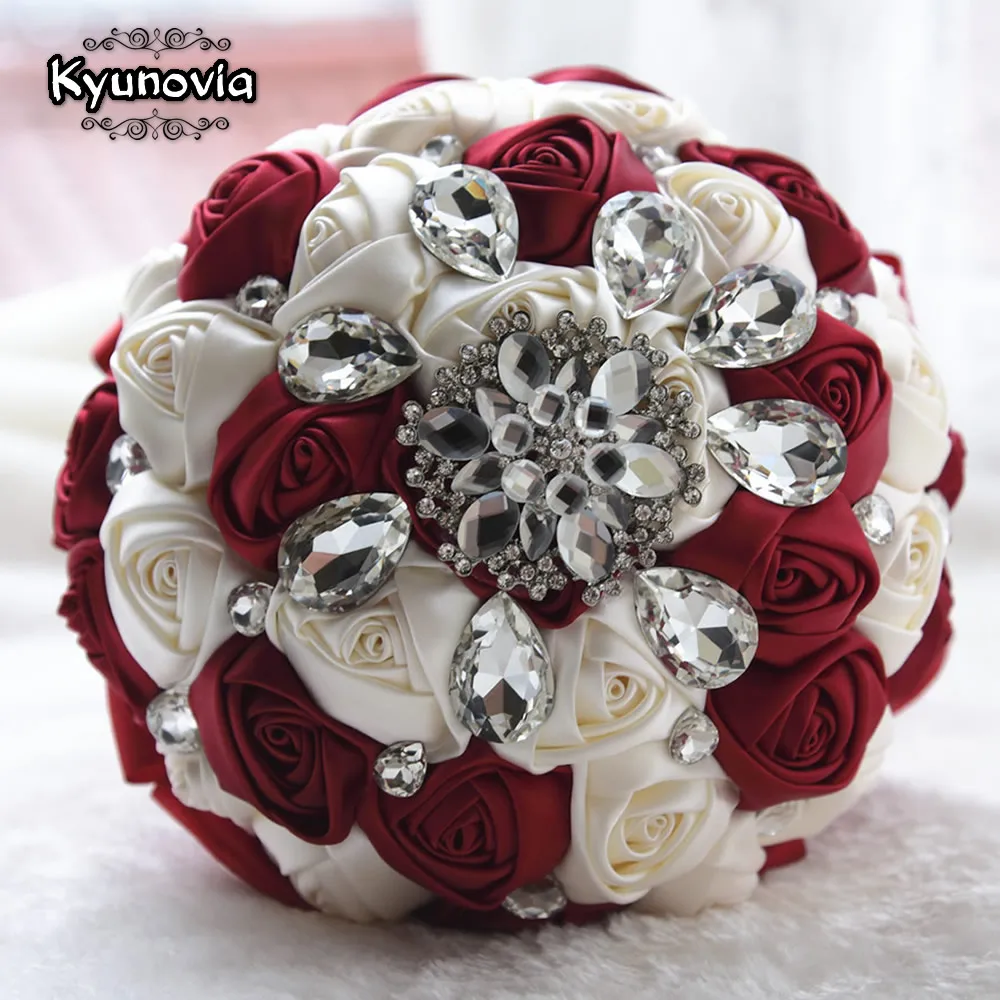 

Kyunovia Rhinestones Wedding Bouquet Satin Wedding Flowers Crystal Bouquet Ivory Bridal Bouquet Custom Wedding Bouquet D72
