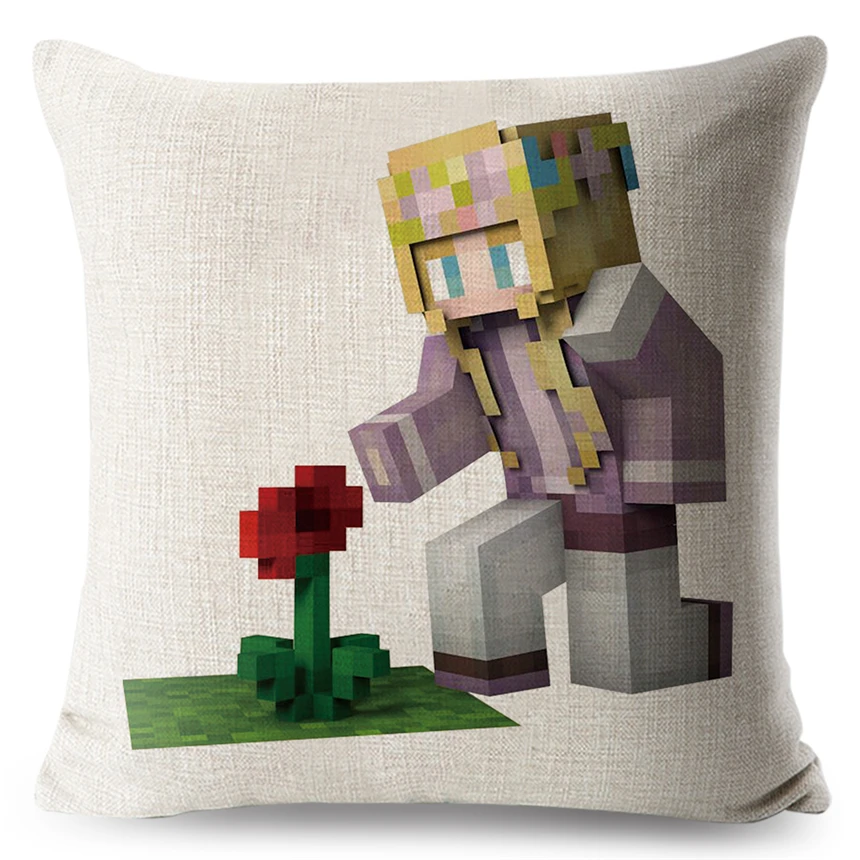 المطبوعة Minecraft الكتان وسادة قطن غطاء الكرتون ألعاب أريكة رمي كيس وسادة الديكور المخدة أريكة 45x45 cm Peiyuan