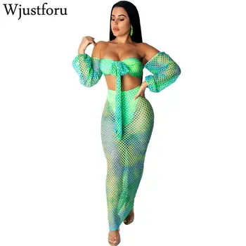 

Wjustforu Sexy Beach Two Piece Skirts Women Bandage Crop Tops + Elegant Long Skirt Off Shoulder Fashion Elegant 2 Piece Set Slim
