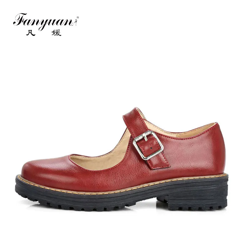 

Fanyuan Fashion Casual Buckle Strap Pumps Retro Solid Low Thick heels Women Shoes Spring/Autumn College style Mary Janes