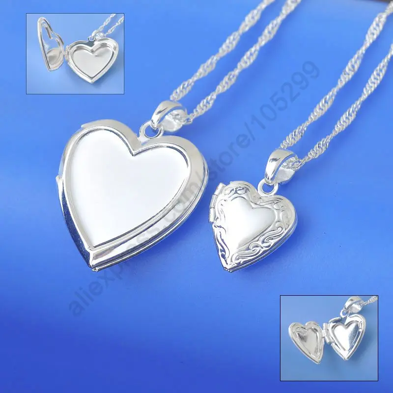 

Wholesale Necklace Real Pure 925 Sterling Silver Jewelry Case Frame Small Heart & Big Heart Pendant Necklaces