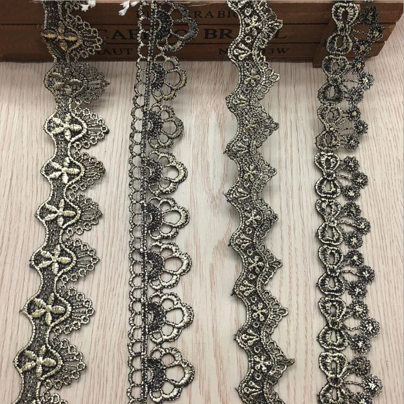 

GXINUG 2 Yard Gold Victorian Antique Metallic Embroidered Flowers Lace Trim Wedding Vintage DIY Sewing Crafts