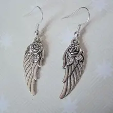 24 пары* Красивые крылья из перьев с розой* прелестные серьги SP Рождественский Подарочный мешочек Ангел розы 48 мм KL1144