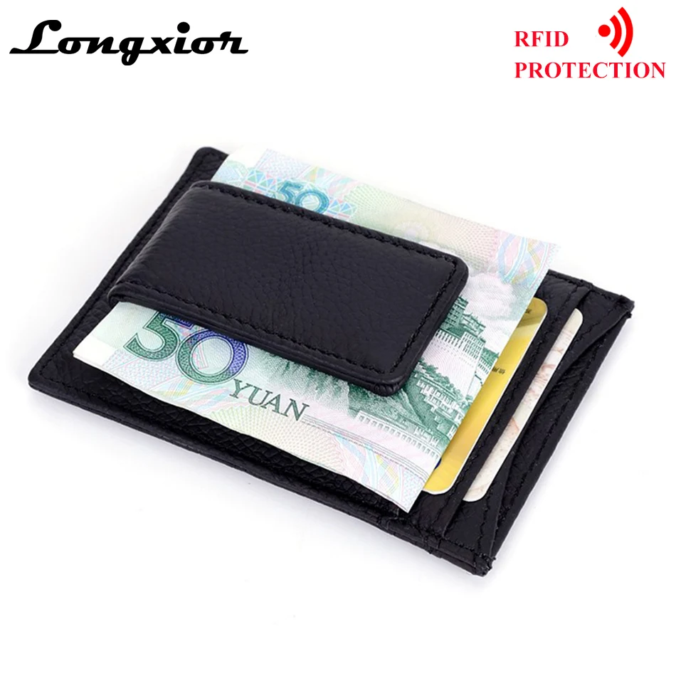 

Business Card Holder RFID Blocking Protection ID Card Holder Men's Genuine Leather Wallet Magnet Clip Credit Cards Wallets MRF4