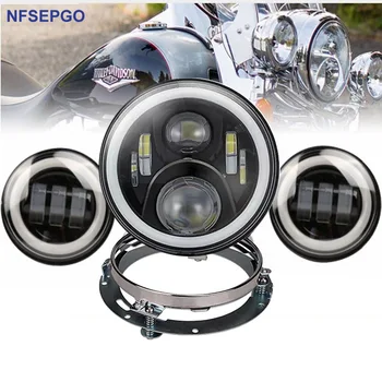 

7" LED Headlight DRL Hi/Low Beam projector Motor 4.5" Fog Light Motorcycle lamp 7''ring for Street Glide Road King Electra Glide