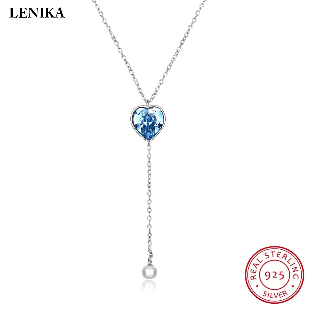 

LEKANI Necklaces For Women Fashion Lovey Heart Crystals From Swarovski Necklaces Pendants Real 925 Silver
