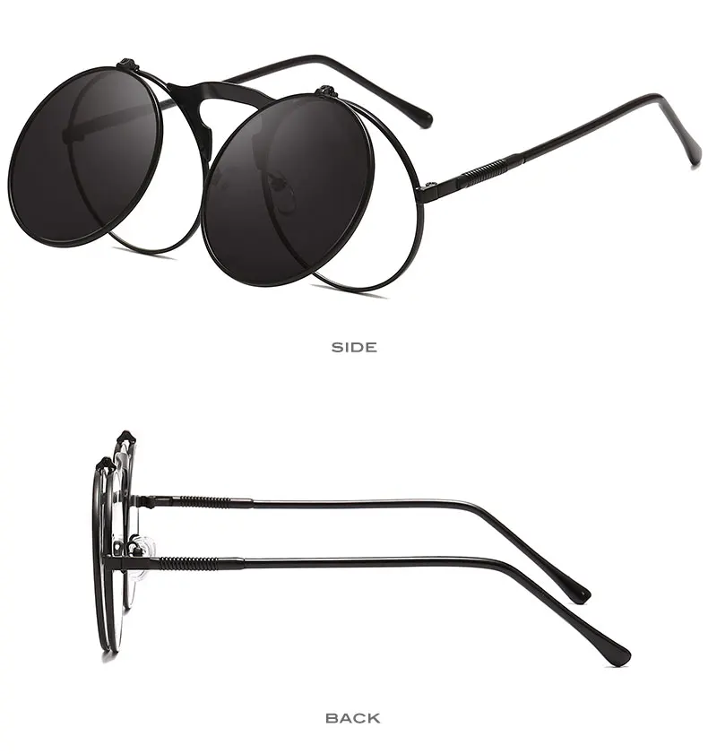 Стимпанк Солнцезащитные очки круглые металлические солнцезащитные очки для женщин стиль Ретро Флип Круглые двойные металлические солнцезащитные очки для мужчин