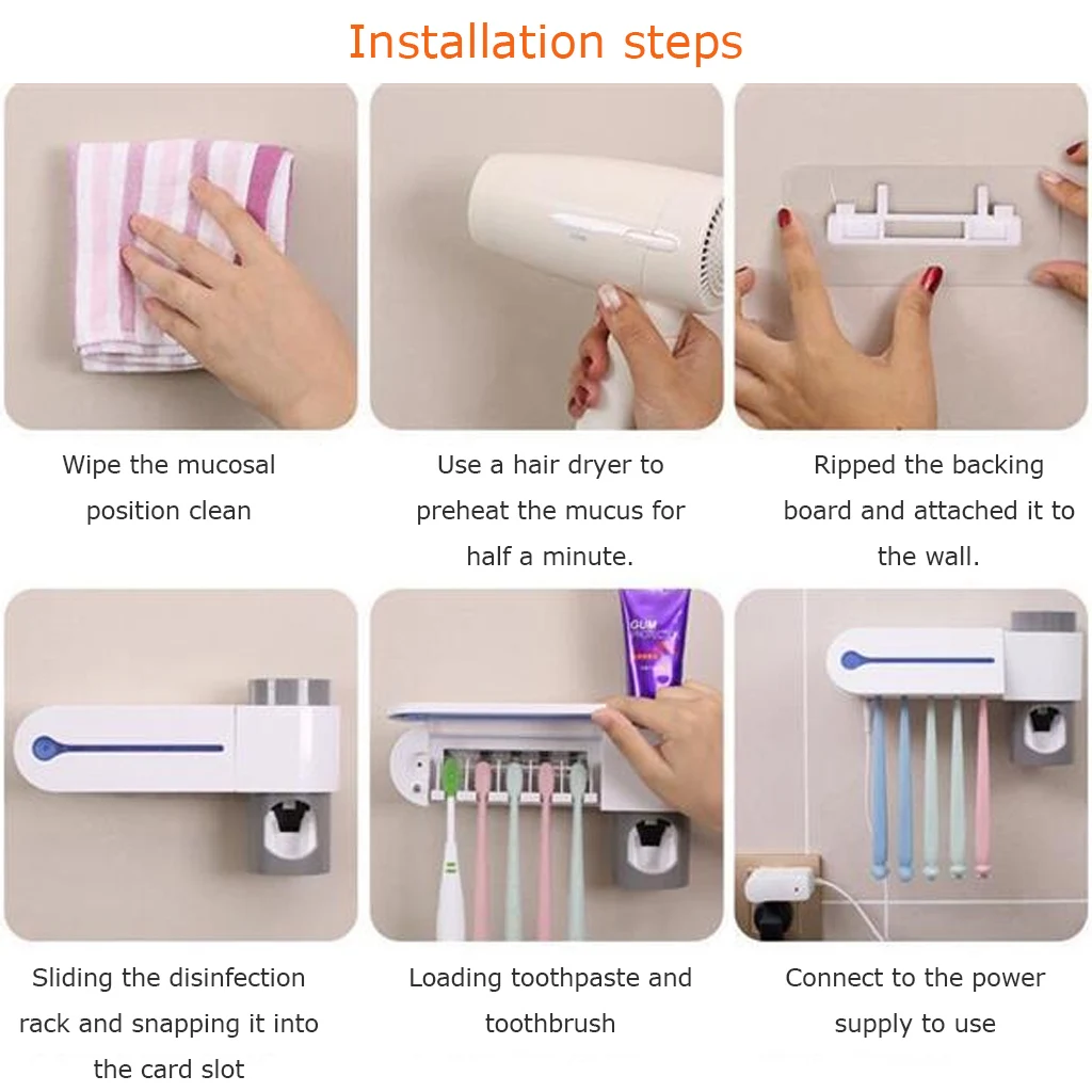 2 в 1 UV светильник Зубная щётка УФ стерилизатор Зубная щётка автоматический держатель зубной пасты соковыжималка для дома набор для ванной с вилкой ЕС/США