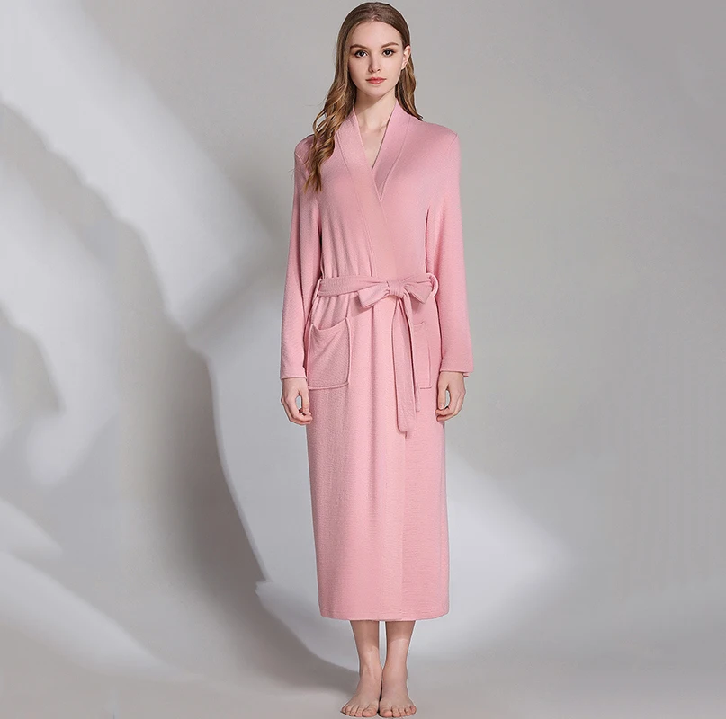 Modal pink kimono bathrobe for women home wear long bath robe dressing