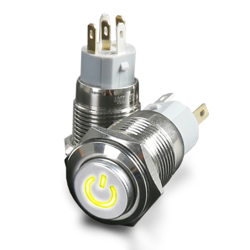 

19mm metal button switch power since reset circular switch waterproof switch with lamp yellow lamp voltage 12V