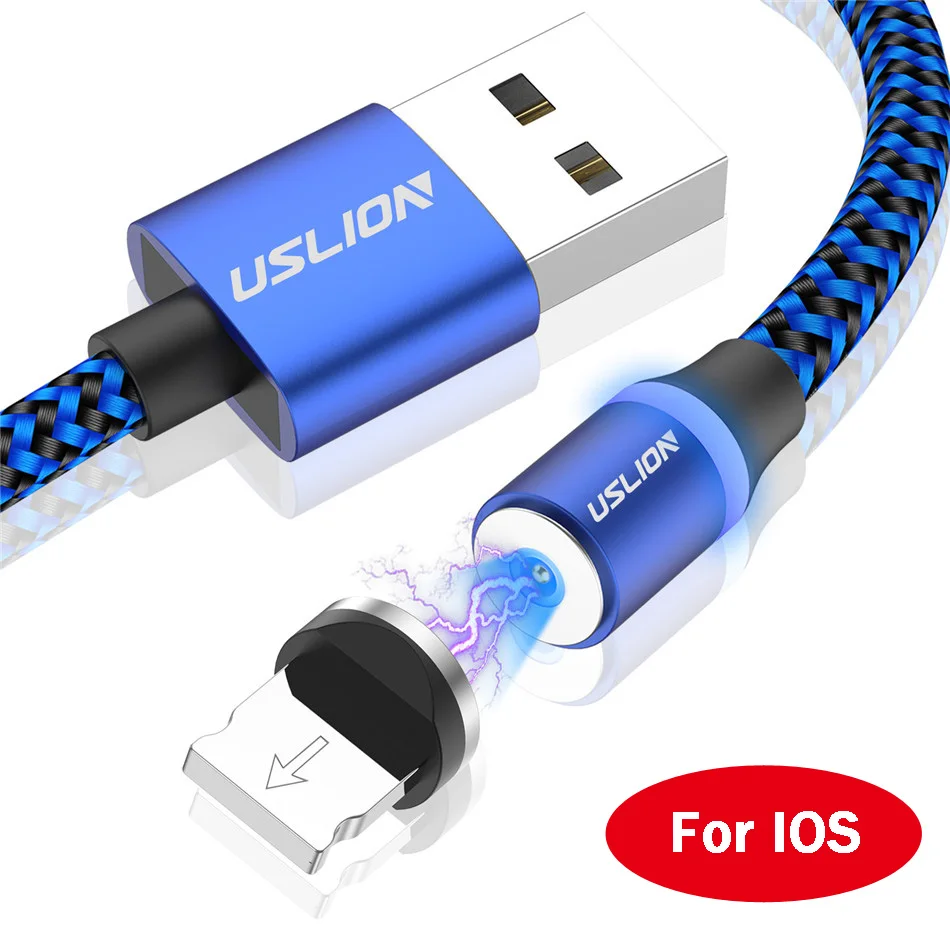 USLION Магнитный usb кабель для зарядки Micro type C для iPhone 11 Pro Max Быстрый магнит шнур для мобильного телефона для samsung S10 S9 S8 A50