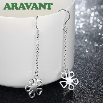 

925 Silver Flowers Long Chain Drop Earring For Women Fashion Jewelry Accessories