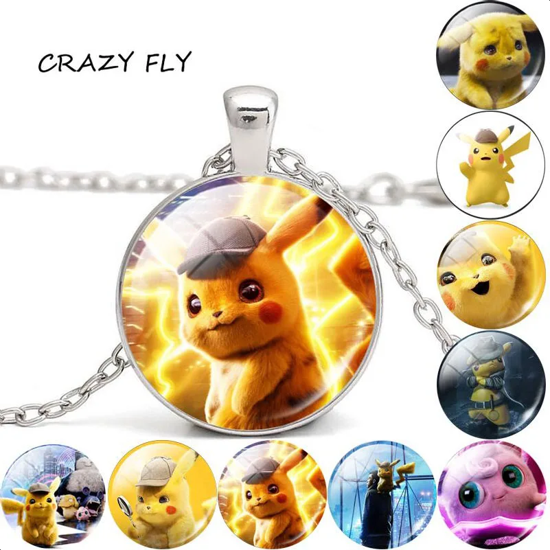 Us 105 47 Offcrazy Fly 9 Models Necklace Pokemon Detective Pikachu Silver Alloy Cabochon Glass Pendant Jewelry For Men Women In Pendant Necklaces