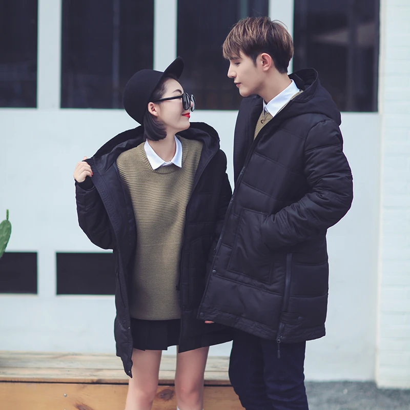 Korean youth leisure jacket winter couples dress in the long hooded men and women wear cotton