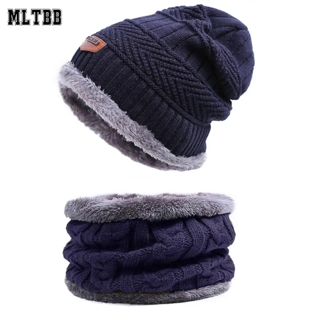 

MLTBB Men's Hat Scarf Set Winter Knitting Beanies Skullies Scarves For Men Winter Sets Male Thick Cotton Warm Winter Hats Scarf