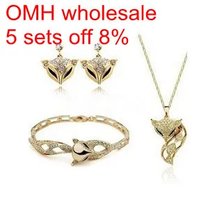 

OMH wholesale charm fox 18 kt white gold crystals fashion Earrings, necklace and bracelet Women girls gift Jewelry sets TZ04