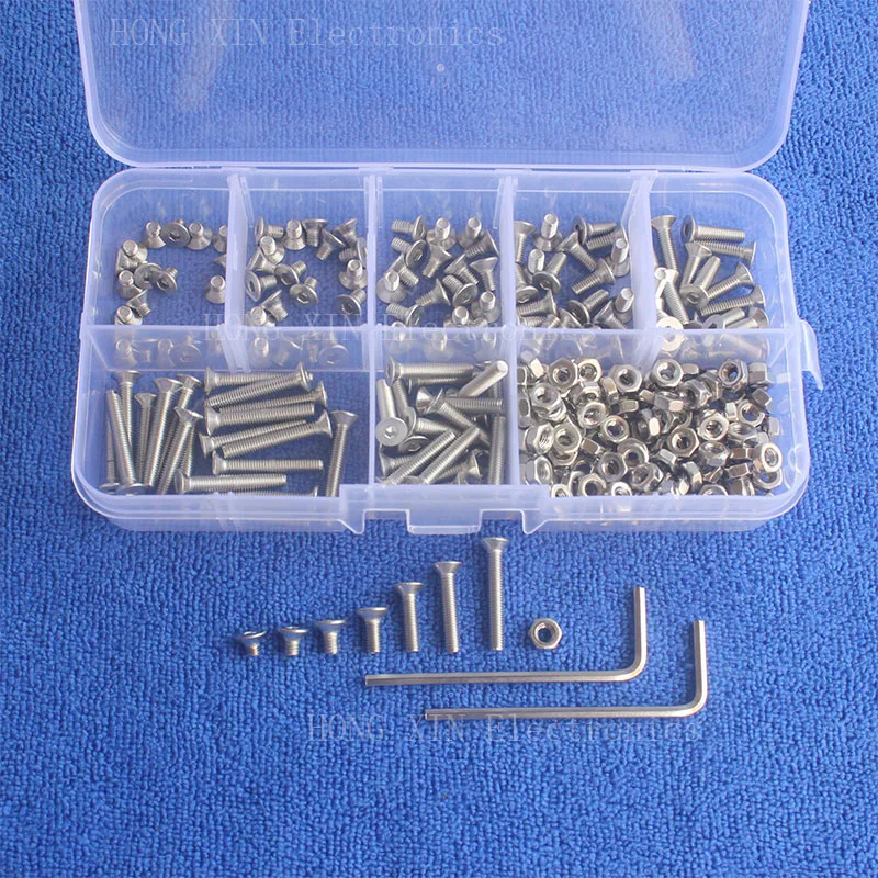 

280Pcs M3 Metric countersunk falt Head Thread Stainless Steel screws Bolt Assortment kit set Fastener Hardware Hex Nuts screw
