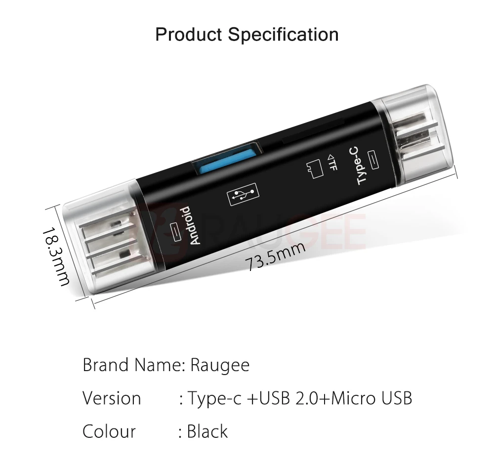 Raugee type-C и микро OTG USB кард-ридер 3 в 1 USB карта адаптер флэш-накопитель TF карта памяти кардридер для Mac компьютер смартфон