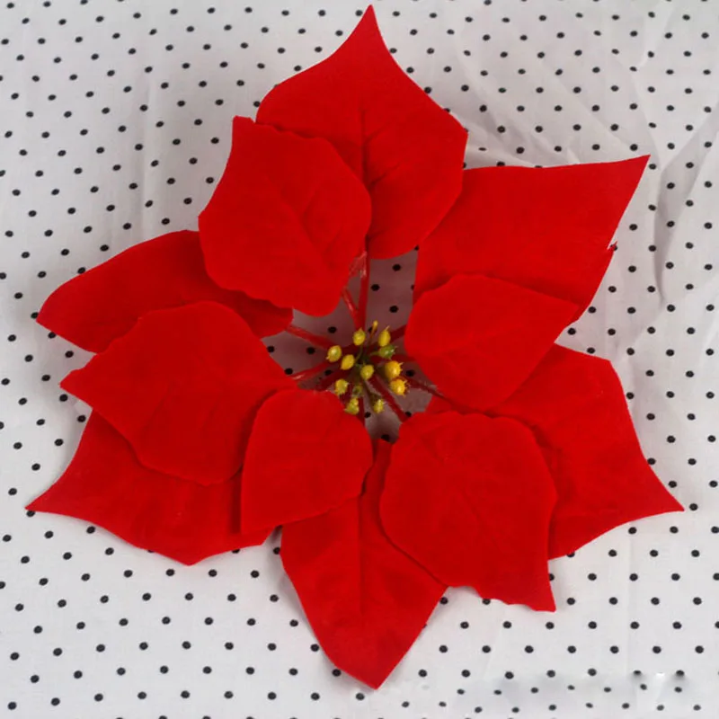 

50 pcs/lot 20cm Christmas Decorative Flowers Artificial Flowers for Christmas Tree Flannel Poinsettia Flower Head Accessories