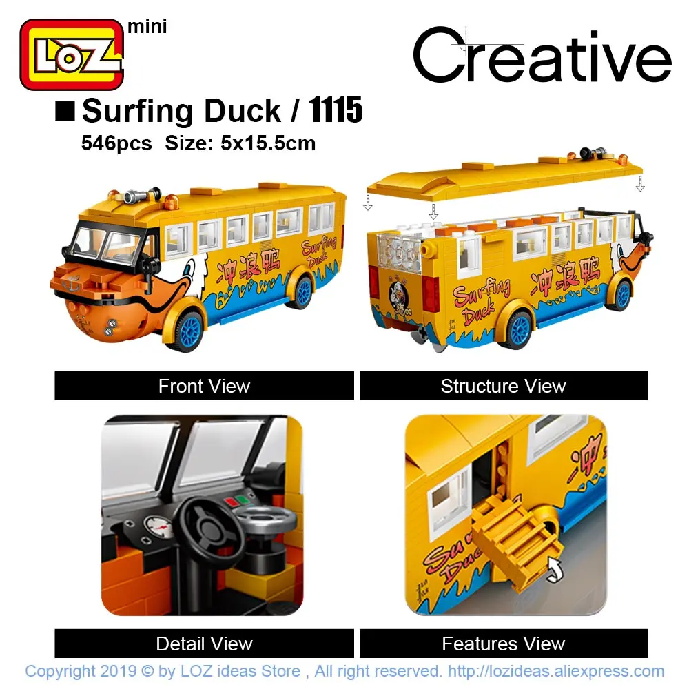 LOZ-Mini-Blocks-Surf-Duck-Amphibious-Bus-Duck-Boat-Travel-Car-Model-Educational-Toys-for-Children