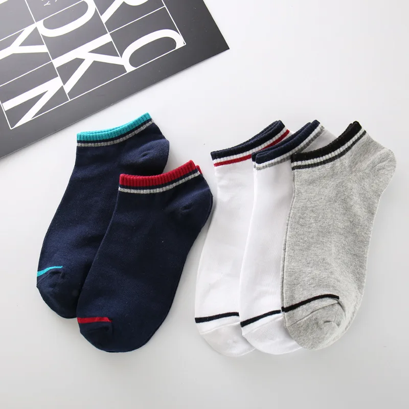 

5 Pairs/lot New Summer Men Socks Short Ankle Socks Cotton Colorful Lines White Blue Casual Sock Size 39-43
