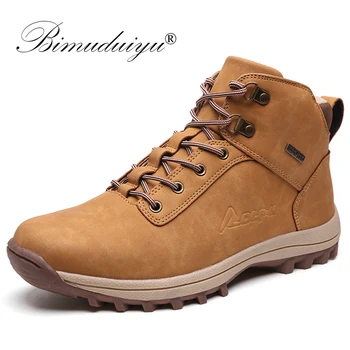 

BIMUDUIYU Brand Men Boots Big Size 39-46 Autumn Winter Mens Suede Leather Sneakers Lace Up Mountain Safety Work Shoes Waterproof