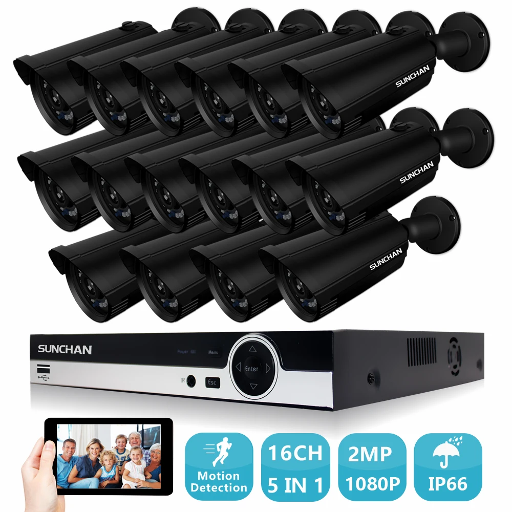 SUNCHAN 16CH Surveillance System 16 1080P Outdoor Security Camera 16CH CCTV DVR Video Surveillance iPhone Android Remote View