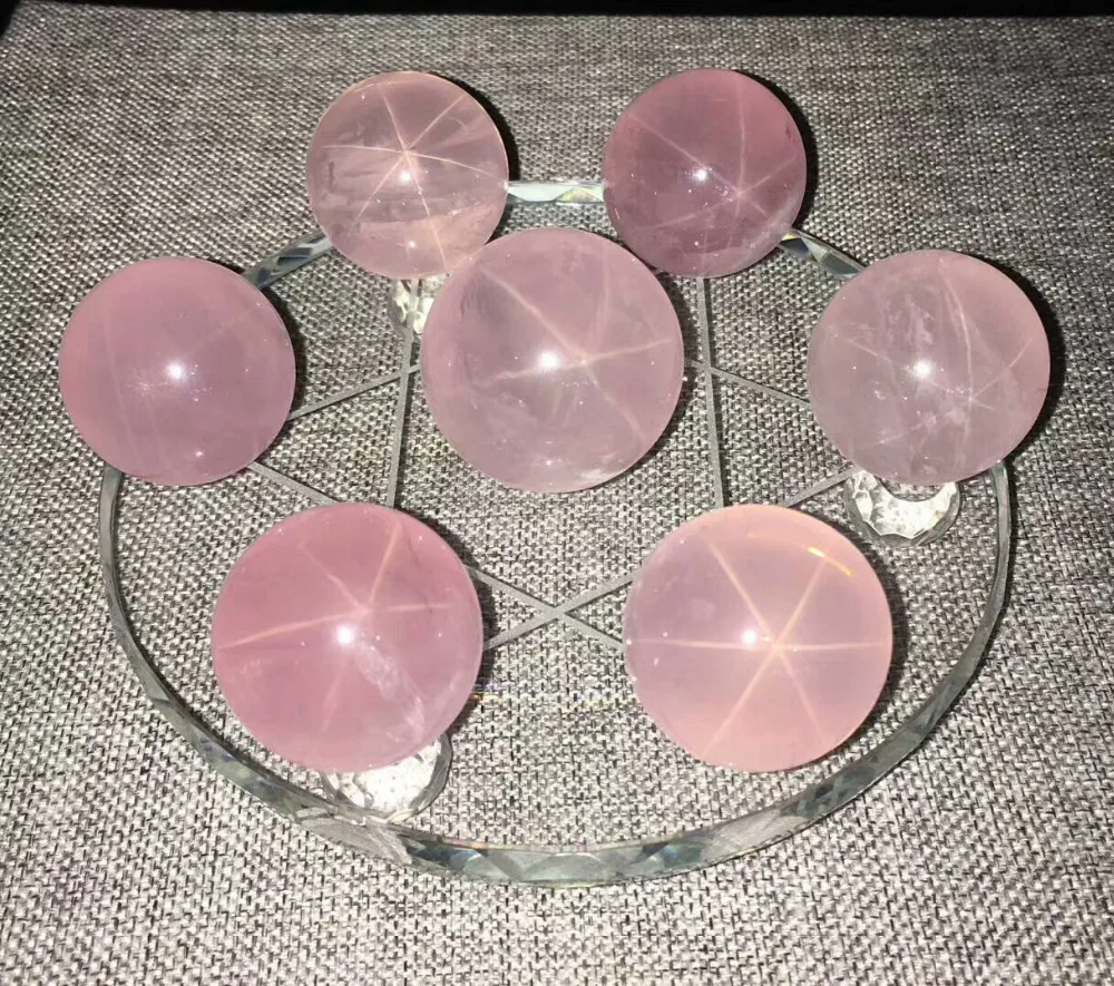 Natural Rose Quartz Sphere Star Light Charms Bead Crystal Mozambique