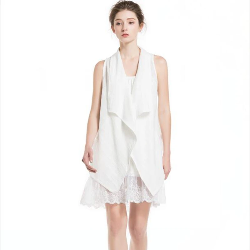 White Long irregular Blazer Vest Coat Ladies Casual Outwear Cardigan